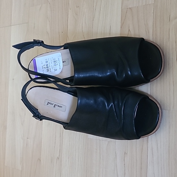 Paul Green Waverly Black Leather Slingback Block Heels Sandals Women's Size 8 - Picture 3 of 11